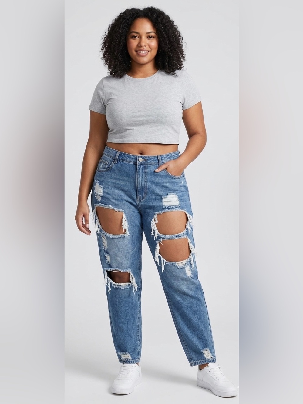 SHEIN SXY Ripped Cut Out Ripped Mom Fit Jeans